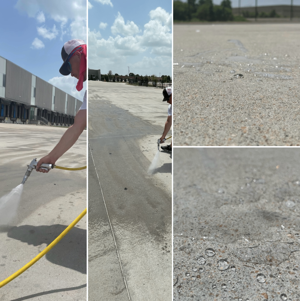 Salt Guard being applied to warehouse loading dock parking lot 